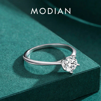 Modian 925 Sterling Silver Simple Round Clear CZ Classic Wedding Engagement Simulated Diamond Band Rings For Women Fine Jewelry