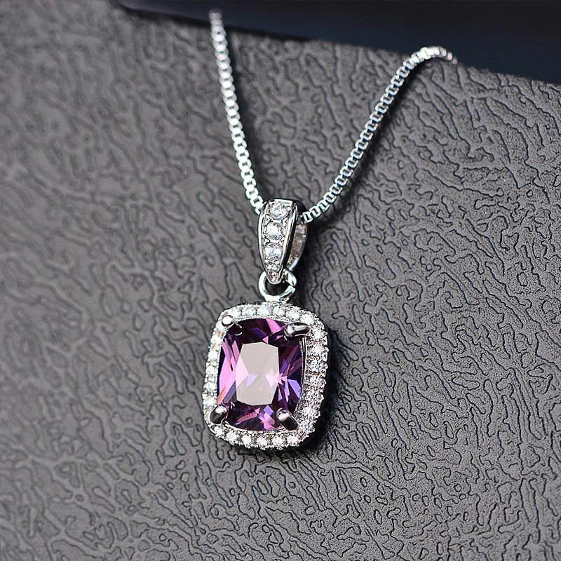 Huitan Luxury Elegant Lady's Cubic Zirconia Pendant Necklace White/Green/Purple/Pink Colors Fashion Wedding Eternity Jewelry Hot