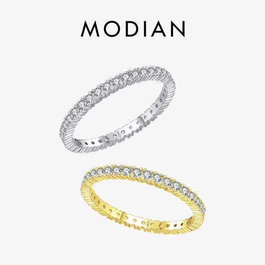 MODIAN 925 Sterling Silver Classic Sparkling Zircon Wedding Engagement Band Promise Bridal Ring For Women Fine Jewelry Gift