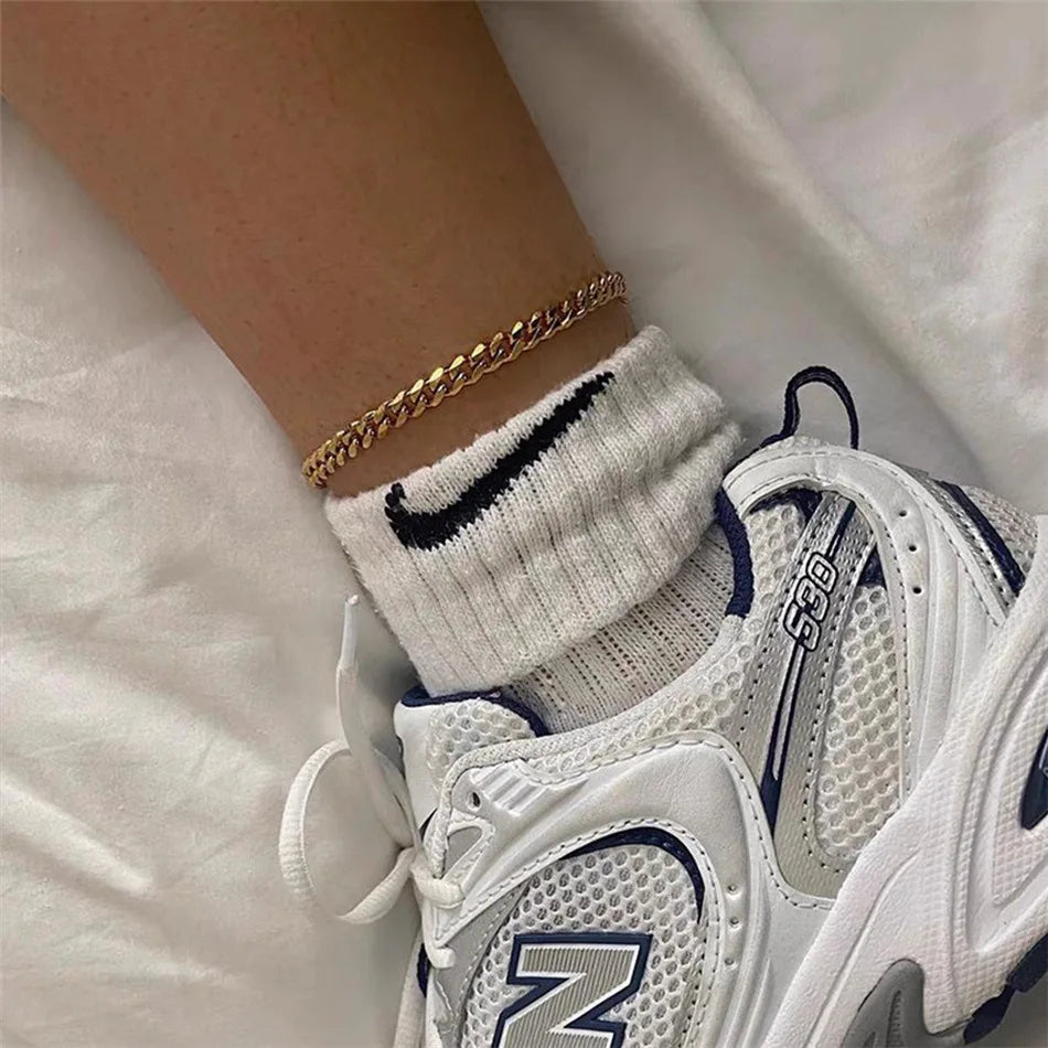 4MM fashion Stainless Steel Cuban Chain Anklets For Men Women 14K Gold Color Curb Foot Ankle Jewelry Dropshipping/Wholesale