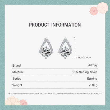 Ailmay Genuine 925 Sterling Silver Luxury Water Drop Shape Sparkling CZ Stud Earrings For Women Wedding Fine Female Jewelry