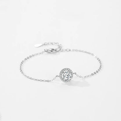 Ailmay 925 Sterling Silver Fashion 1Ct Round Sparkling CZ Link Chain Charm Bracelet For Women Wedding Statement Fine Jewelry