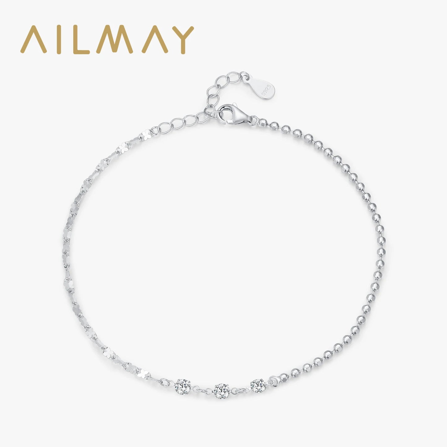 Ailmay 100% 925 Sterling Silver Classic Simple Zircon Stackable Chain Link Bracelets For Women Engagement Wedding Fine Jewelry