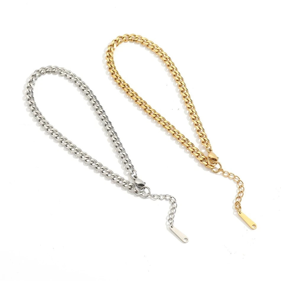 4MM fashion Stainless Steel Cuban Chain Anklets For Men Women 14K Gold Color Curb Foot Ankle Jewelry Dropshipping/Wholesale