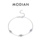 MODIAN 925 Sterling Silver Elegant Blue Clear CZ Adjustable Bracelet For Women Korea Style Blue Eyes Chain Link Fine Jewelry