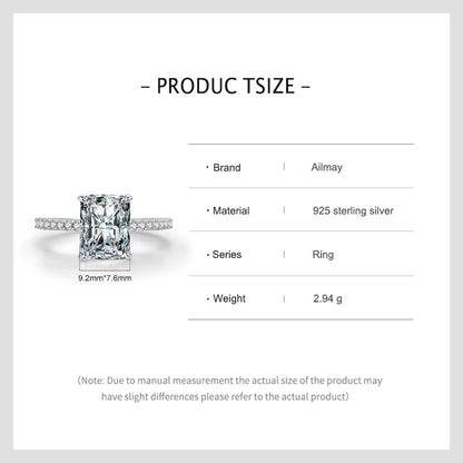 Ailmay 925 Sterling Silver Classic Luxury Rectangle Shiny 5A Clear Zircon Finger Ring For Women Wedding Engagement Jewelry Gift