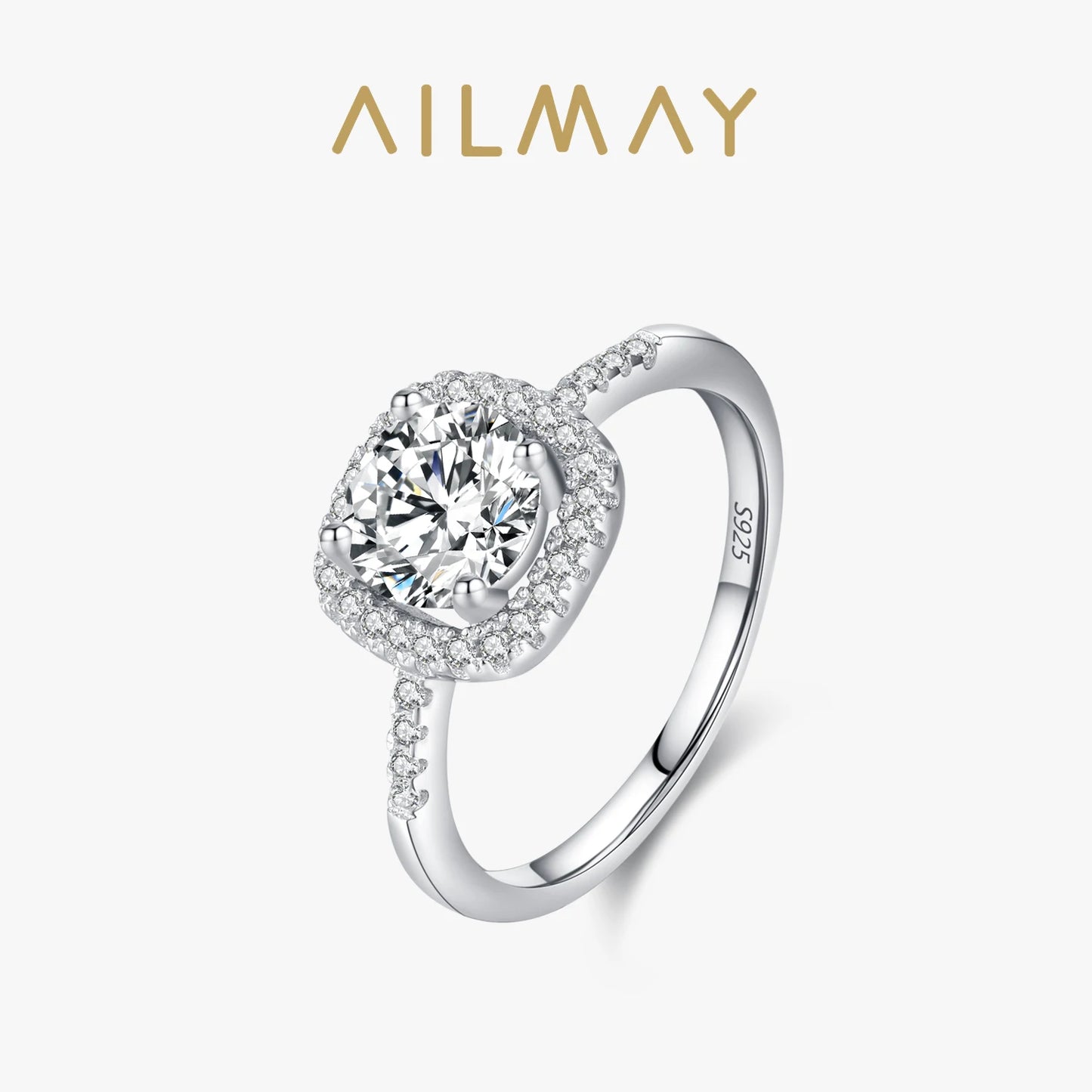 Ailmay 925 Sterling Silver Exquisite Luxury Princess Fang Wedding Ring Fashion Platinum Plated Sparkle Zircon Jewelry For Women