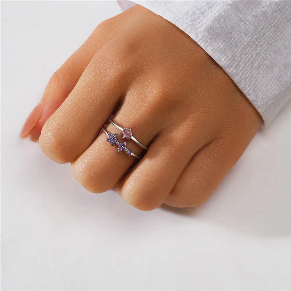 ROXI 925 Sterling Silver Open Ring Luxury Purple Zircon Finger Rings For Women Engagement Weddings Party Jewelry anillos