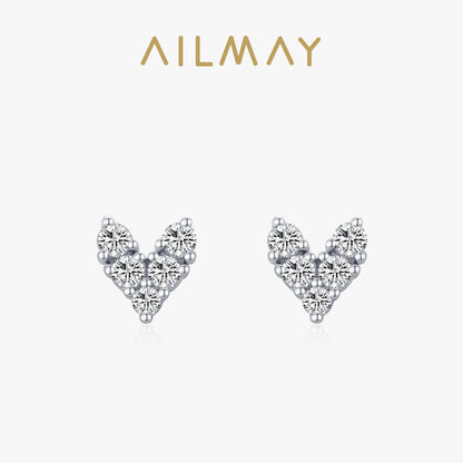 Ailmay Genuine 925 Sterling Silver Fashion Hearts Sparkling CZ Simple Stud Earrings For Women Girls Anti-allergy Fine Jewelry