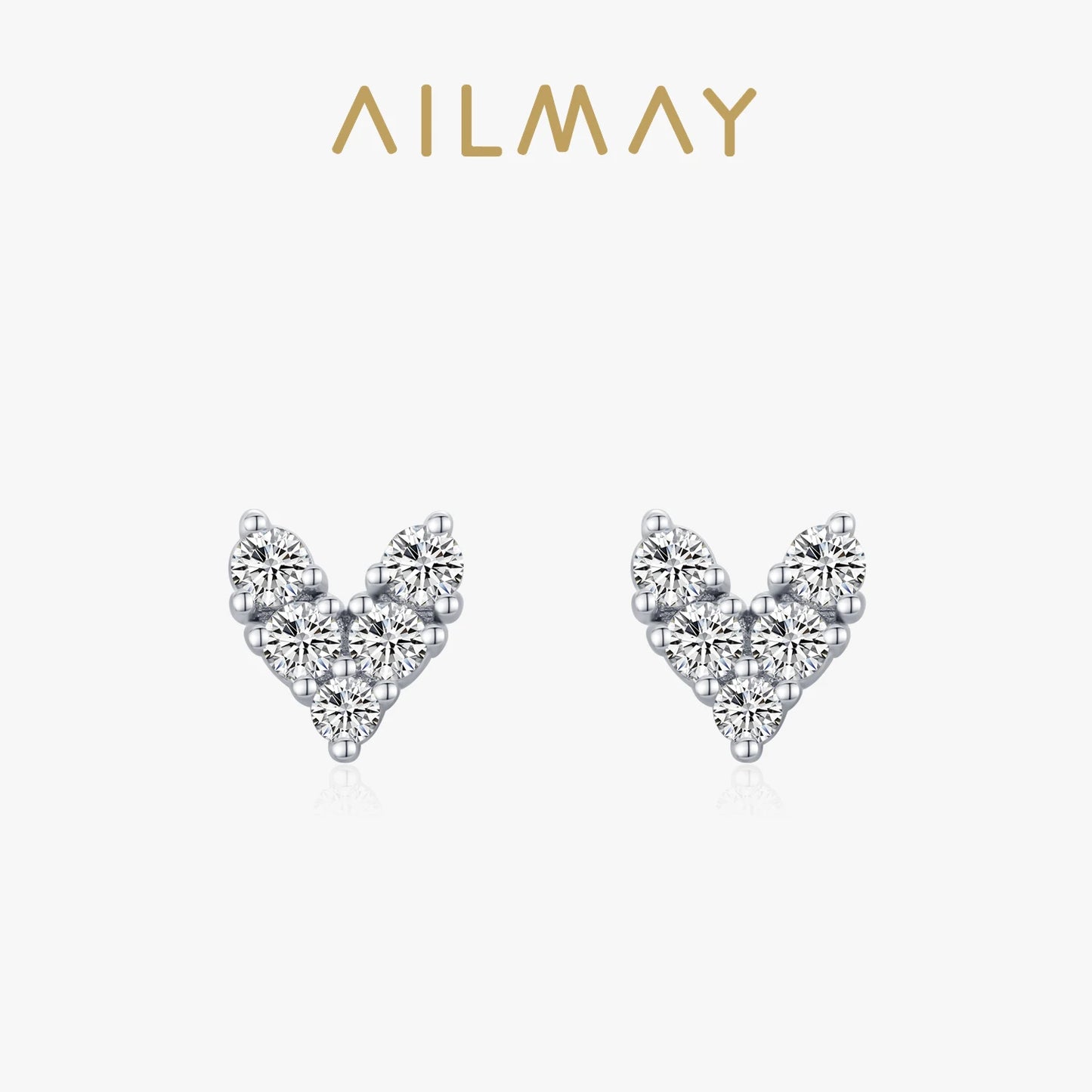 Ailmay Genuine 925 Sterling Silver Fashion Hearts Sparkling CZ Simple Stud Earrings For Women Girls Anti-allergy Fine Jewelry