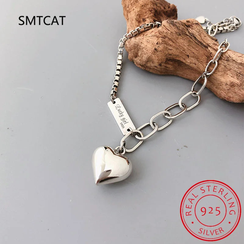 Fashion 925 Sterling Silver Summer Anklet Bracelet for Women Vintage Thai Silver LOVE Heart Pendant Lovely Girl Party Jewelry