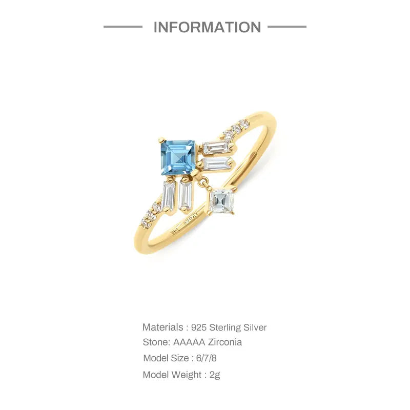 ROXI 925 Sterling Silver Blue/White Geometric Square Crystal Finger Rings For Women Couple Wedding Statement Fine Jewelry Gift