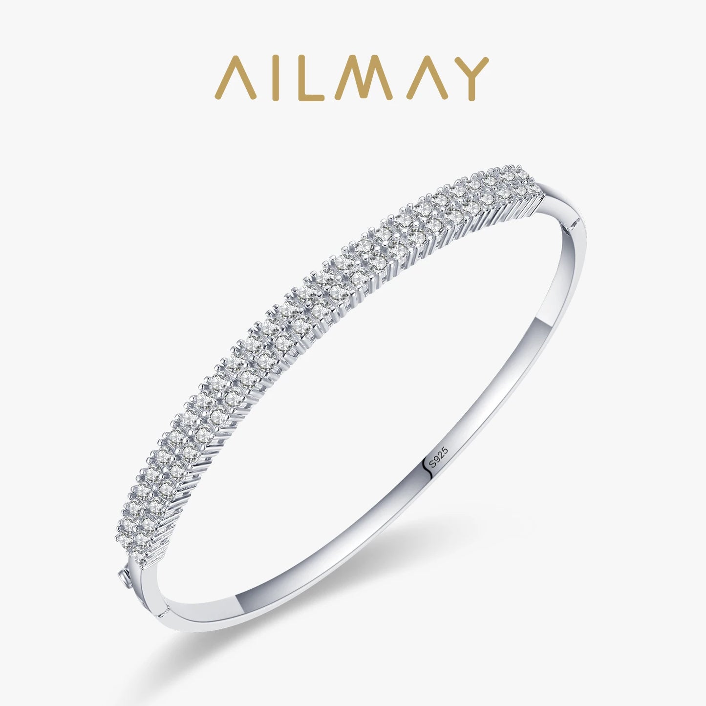 Ailmay Solid 925 Sterling Silver Classic Luxury Full Cubic Zirconia Bracelets For Women Girls Anti-allergy Fine Jewelry Gifts