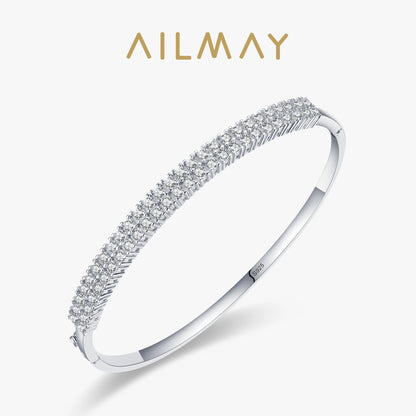 Ailmay Solid 925 Sterling Silver Classic Luxury Full Cubic Zirconia Bracelets For Women Girls Anti-allergy Fine Jewelry Gifts