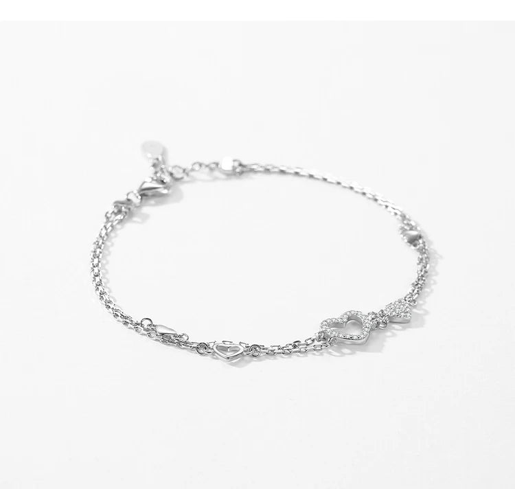 Ailmay 925 Sterling Silver Romantic Heart Bracelet Original Design Dazzling Clear CZ Bracelet For Women Silver Fine Jewelry