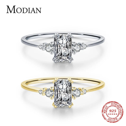 Modian Rectangle Dazzling Ring Solid 925 Sterling Silver Clear Cubic Zirconia Finger Rings For Women Wedding Fine Jewelry Anel