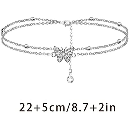 Zircon Crystal Butterfly Ankle Bracelets for Women Multilayer Anklet Women's Anklet Shaped Initial Anklet Jewelry Gifts for Her