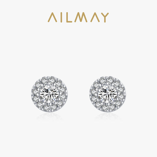 Ailmay Genuine 925 Sterling Silver Sun Flower Dazzling Cubic Zirconia Earrings For Women Classic Wedding Statement Jewelry