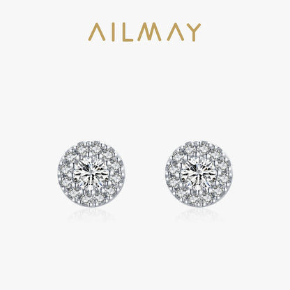 Ailmay Genuine 925 Sterling Silver Sun Flower Dazzling Cubic Zirconia Earrings For Women Classic Wedding Statement Jewelry