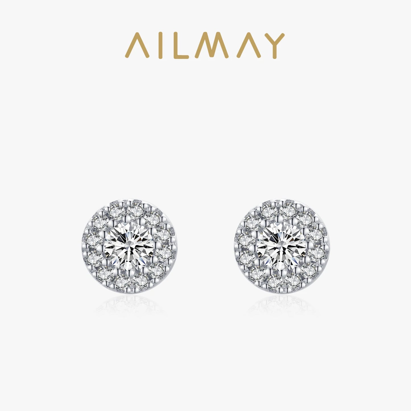 Ailmay Genuine 925 Sterling Silver Sun Flower Dazzling Cubic Zirconia Earrings For Women Classic Wedding Statement Jewelry