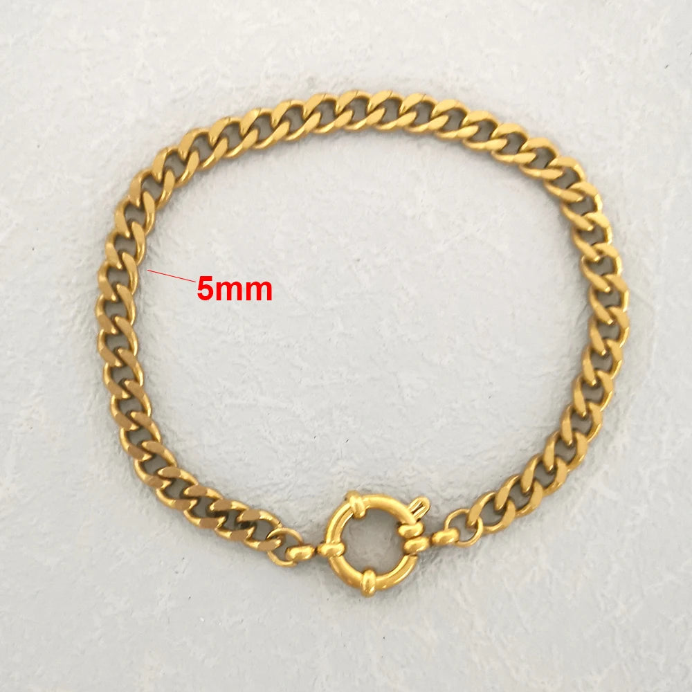 QMHJE Anchor Clasp Bracelet Women Men Stainless Steel Twist Rope Chain Sailor Wheel Geometric Link Basic DIY Gold Silver Color