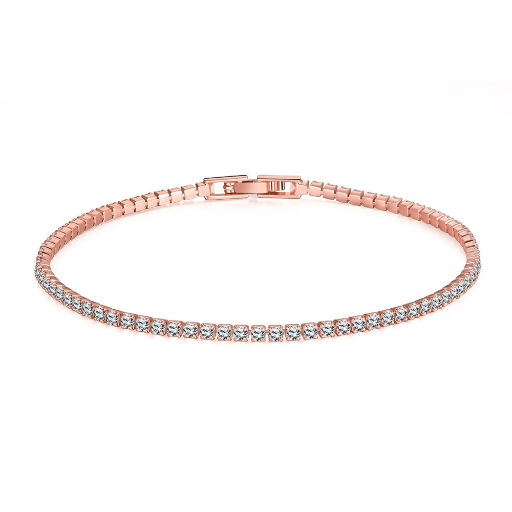 Rose Gold 925 Silver Jewelry 16-18cm Tennis Bracelet 2mm Zirconia Anniversary Gift Genuine Sterling Silver Bracelet