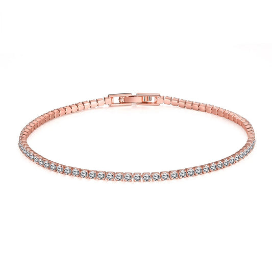 Rose Gold 925 Silver Jewelry 16-18cm Tennis Bracelet 2mm Zirconia Anniversary Gift Genuine Sterling Silver Bracelet