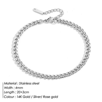 4MM fashion Stainless Steel Cuban Chain Anklets For Men Women 14K Gold Color Curb Foot Ankle Jewelry Dropshipping/Wholesale