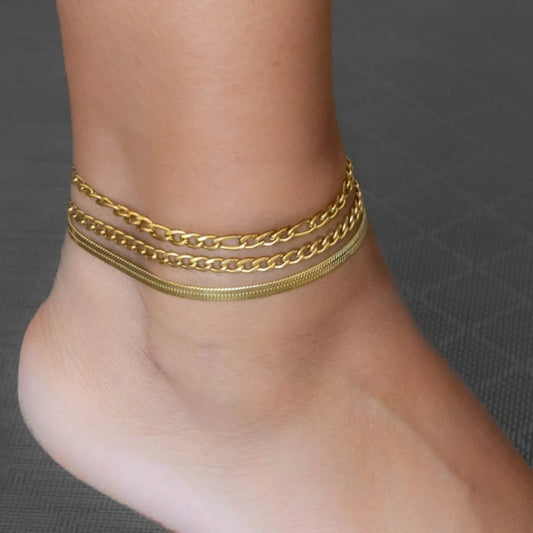 Dainty Stainless steel Gold Color Miami Cuban Link Chain Anklet Trendy 3MM Thick Curb Chain Waterproof  Jewelry for Women Gifts