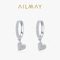 Ailmay 2021 New Arrival 925 Sterling Silver Heart Drop Earrings with Charm for Women Wedding Engagement Statement Luxury Jewelry