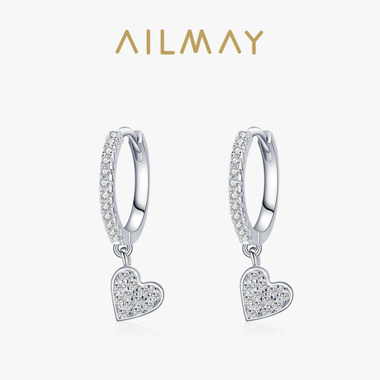 Ailmay 2021 New Arrival 925 Sterling Silver Heart Drop Earrings with Charm for Women Wedding Engagement Statement Luxury Jewelry