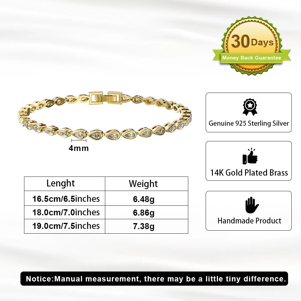 ORSA JEWELS Authentic 925 Sterling Silver Tennis Bracelet Zirconia 14K Gold Plated Bangle Jewelry Men Women Hand Chain SB95-14K