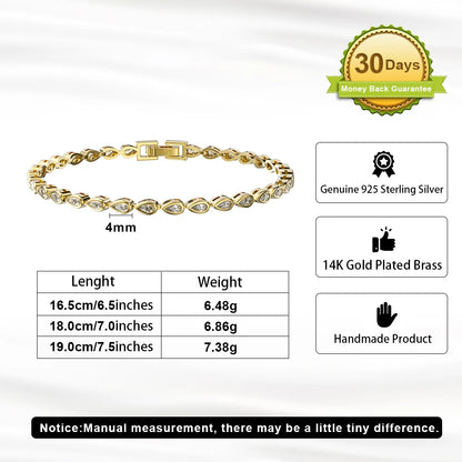 ORSA JEWELS Authentic 925 Sterling Silver Tennis Bracelet Zirconia 14K Gold Plated Bangle Jewelry Men Women Hand Chain SB95-14K