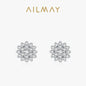 Ailmay Top Quality Real 925 Sterling Silver Full CZ Snowflake Stud Earrings For Women Luxury Wedding Engagement Jewelry Gift