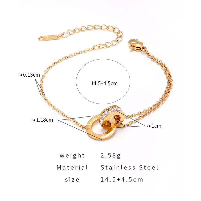 PAXA Luxury Elegant Crystal Stainless Steel Chain Bracelet for Women Fashion Roman Numerals Bracelets Charm Female Jewelry Gifts