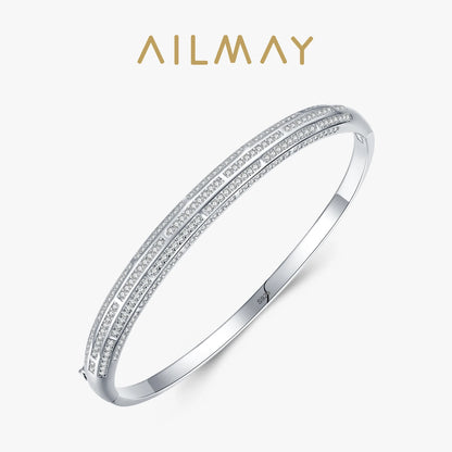 Ailmay Genuine 925 Sterling Silver Classic  Luxury Round Clear CZ Bracelets For Women Classic Luxury Wedding Accessories Jewelry