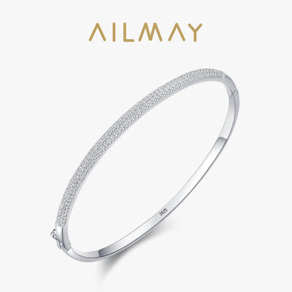 Ailmay Genuine 925 Sterling Silver Fashion Dazzling Clear Zircon Bracelets Crystal Wedding Lady Classic Romantic Jewelry