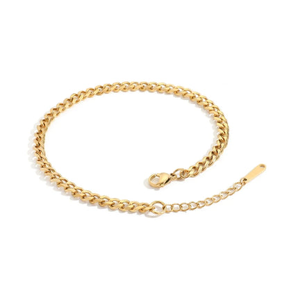 Dainty Stainless steel Gold Color Miami Cuban Link Chain Anklet Trendy 3MM Thick Curb Chain Waterproof  Jewelry for Women Gifts