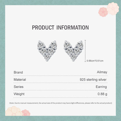 Ailmay Genuine 925 Sterling Silver Fashion Hearts Sparkling CZ Simple Stud Earrings For Women Girls Anti-allergy Fine Jewelry