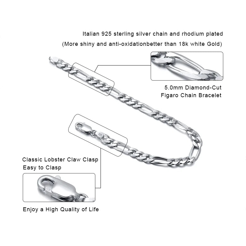 ORSA JEWELS Italian 14K Gold 5mm Diamond-Cut Figaro Chain Bracelet for Women Men Fashion 925 Silver Bracelet Party Jewelry SB66