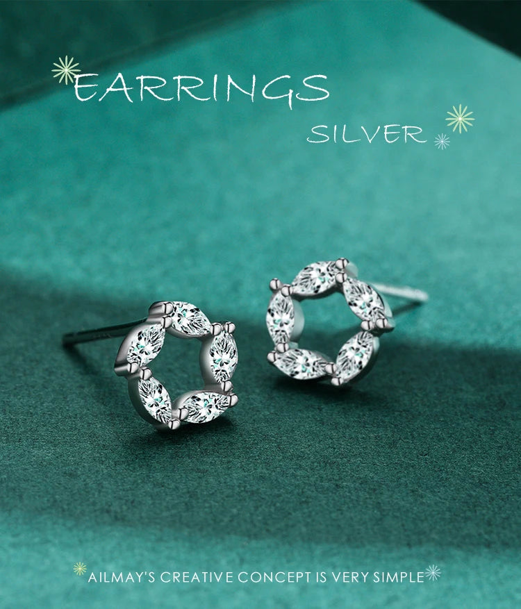 Ailmay Genuine 925 Sterling Silver Luxury Cubic Zirconia Stud Earrings For Women Charm Flower CZ Wedding Statement Jewelry Gifts