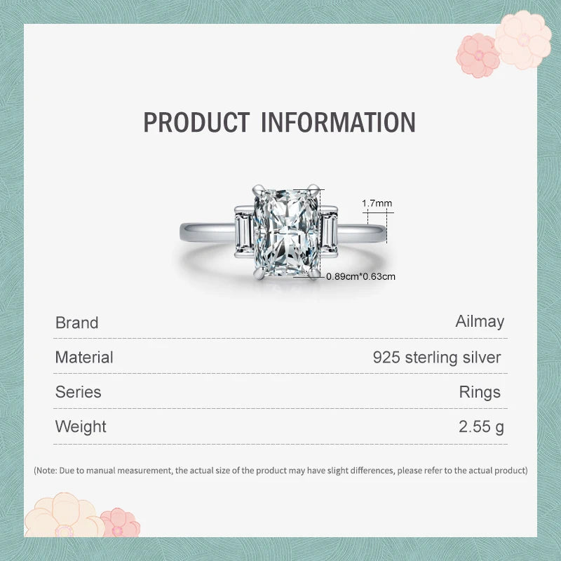 Ailmay Hot Sale Real 925 Sterling Silver Fashion Rectangle Emerald Cut AAAAA CZ Rings For Women Wedding Statement Fine Jewelry