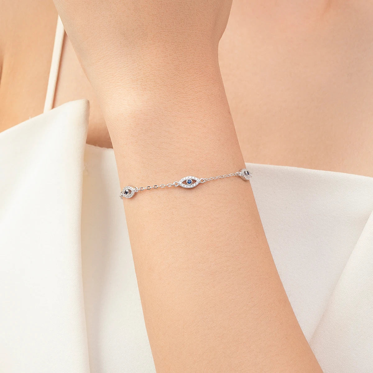 MODIAN 925 Sterling Silver Elegant Blue Clear CZ Adjustable Bracelet For Women Korea Style Blue Eyes Chain Link Fine Jewelry