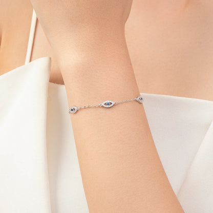 MODIAN 925 Sterling Silver Elegant Blue Clear CZ Adjustable Bracelet For Women Korea Style Blue Eyes Chain Link Fine Jewelry