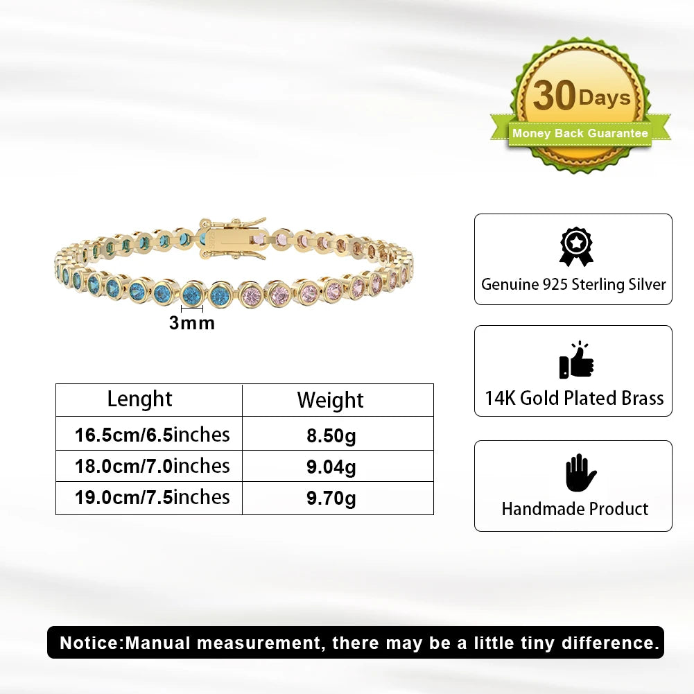 ORSA JEWELS Authentic 925 Sterling Silver Tennis Bracelet Zirconia 14K Gold Plated Bangle Jewelry Men Women Hand Chain SB95-14K