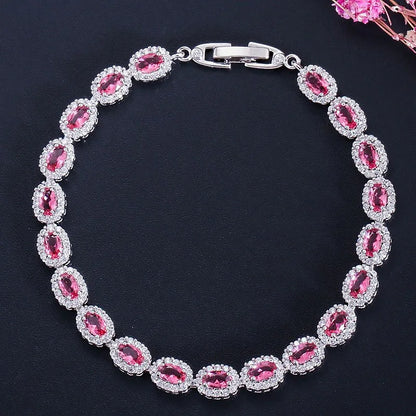 Exquisite Blue Pink Natural Crystal Zircon Trim Ladies Bracelet Fashion Versatile Casual Party Trend Jewelry Charm Bracelet