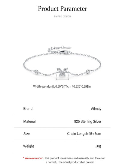 Ailmay 925 Sterling Silver Sweet Shining Zircon Butterfly Chain Bracelet For Women Girls Adjustable Chain Fashion Jewelry Gifts