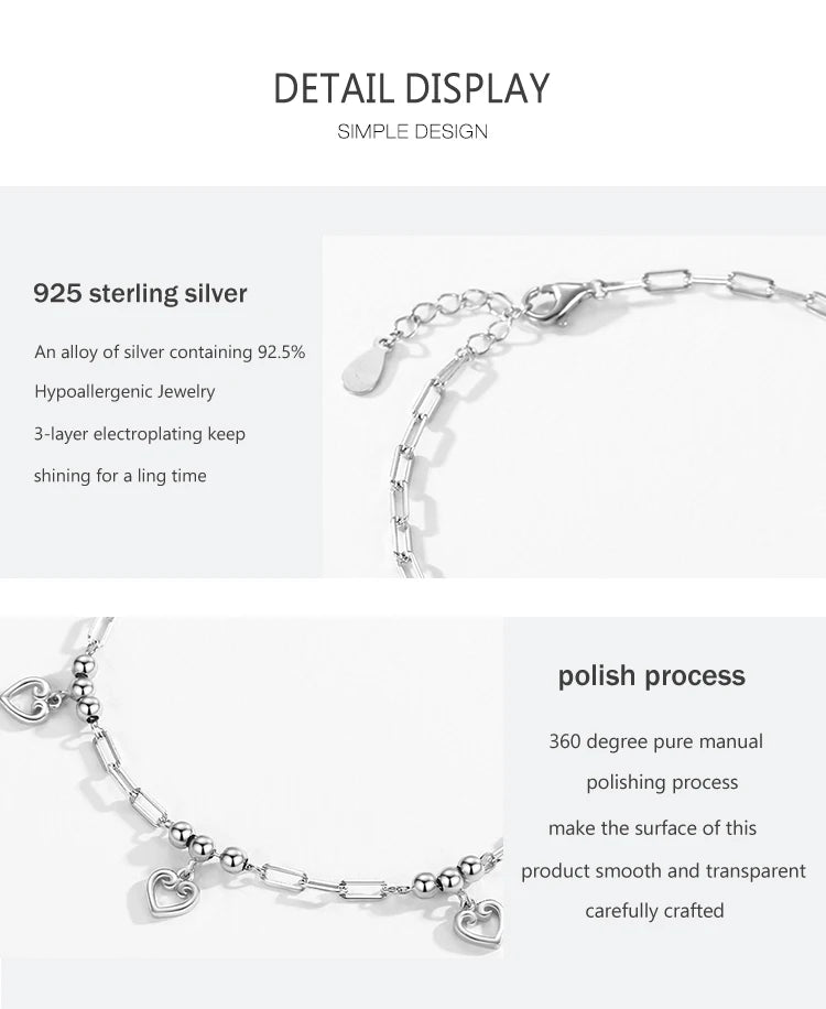 Ailmay New Design Genuine 925 sterling silver Heart Bracelet Adjustable Chain Link For Women Engagement Anniversary Jewelry