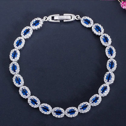 Exquisite Blue Pink Natural Crystal Zircon Trim Ladies Bracelet Fashion Versatile Casual Party Trend Jewelry Charm Bracelet