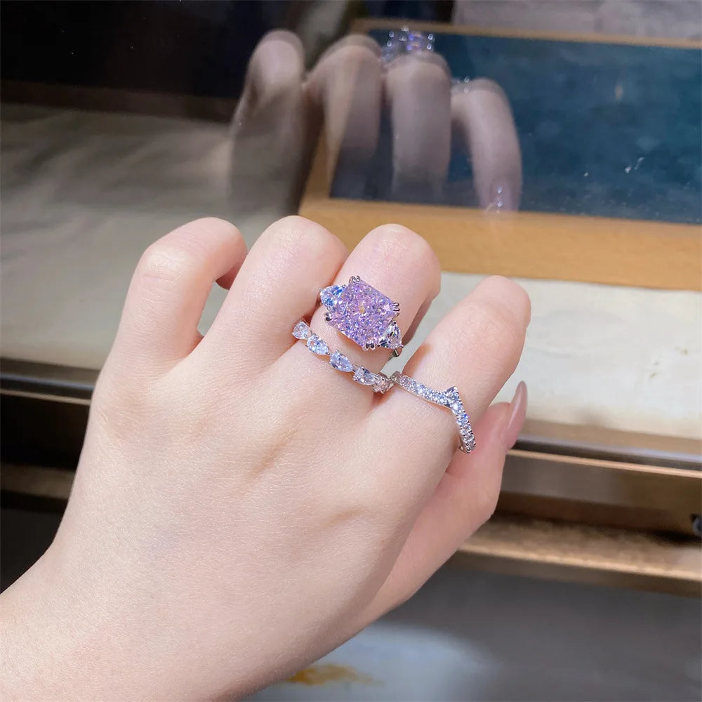 S925 Silver Ring, 5-carat Zircon Set with Ice Flower Cut, Personalized Fashion Versatile Ring, Boutique Jewelry for Women